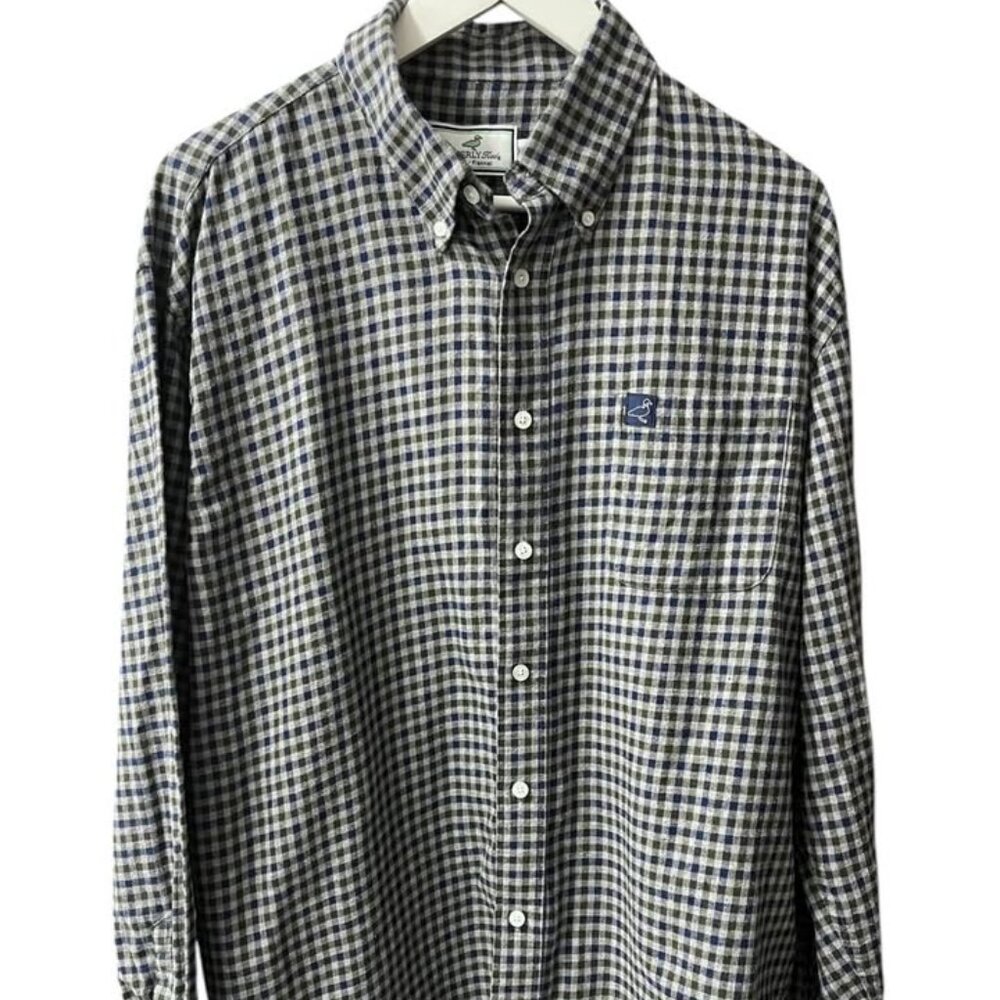 Properly Tied Flannel Classic Fit Moss Green Navy Blue Button Up Shirt Men's XL